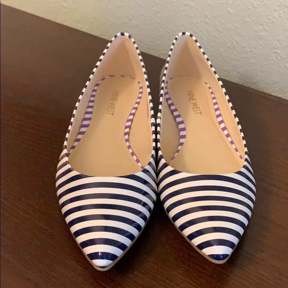 Nine West Navy and White Flats